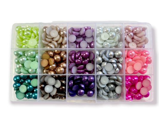 15 color 10mm pearls with storage case | Aprx 600 pcs Imitation Pearls Half Round Pearls | Flatback Pearl Cabochons for Arts Crafts